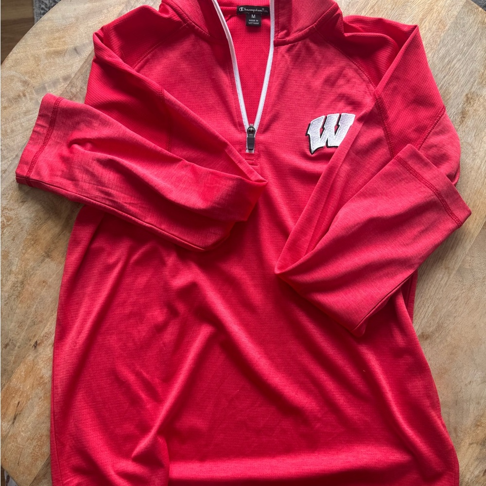 Red Quarter-Zip Pullover with Wisconsin Badgers Logo, women’s
